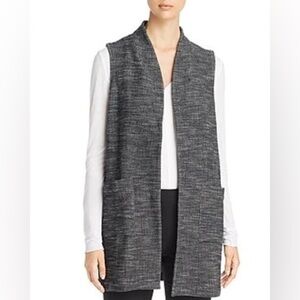 Eileen Fisher Organic Cotton Tweed Knit Vest Cardigan Size M Black Pockets
